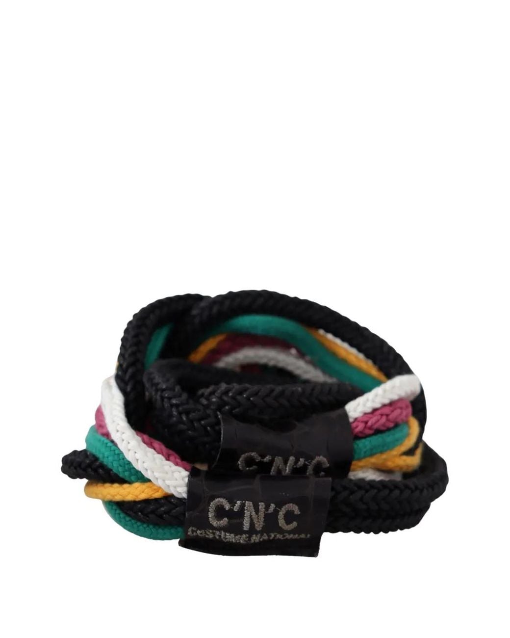 CoSTUME NATIONAL Black Braided-Rope Leather-Patch Belt