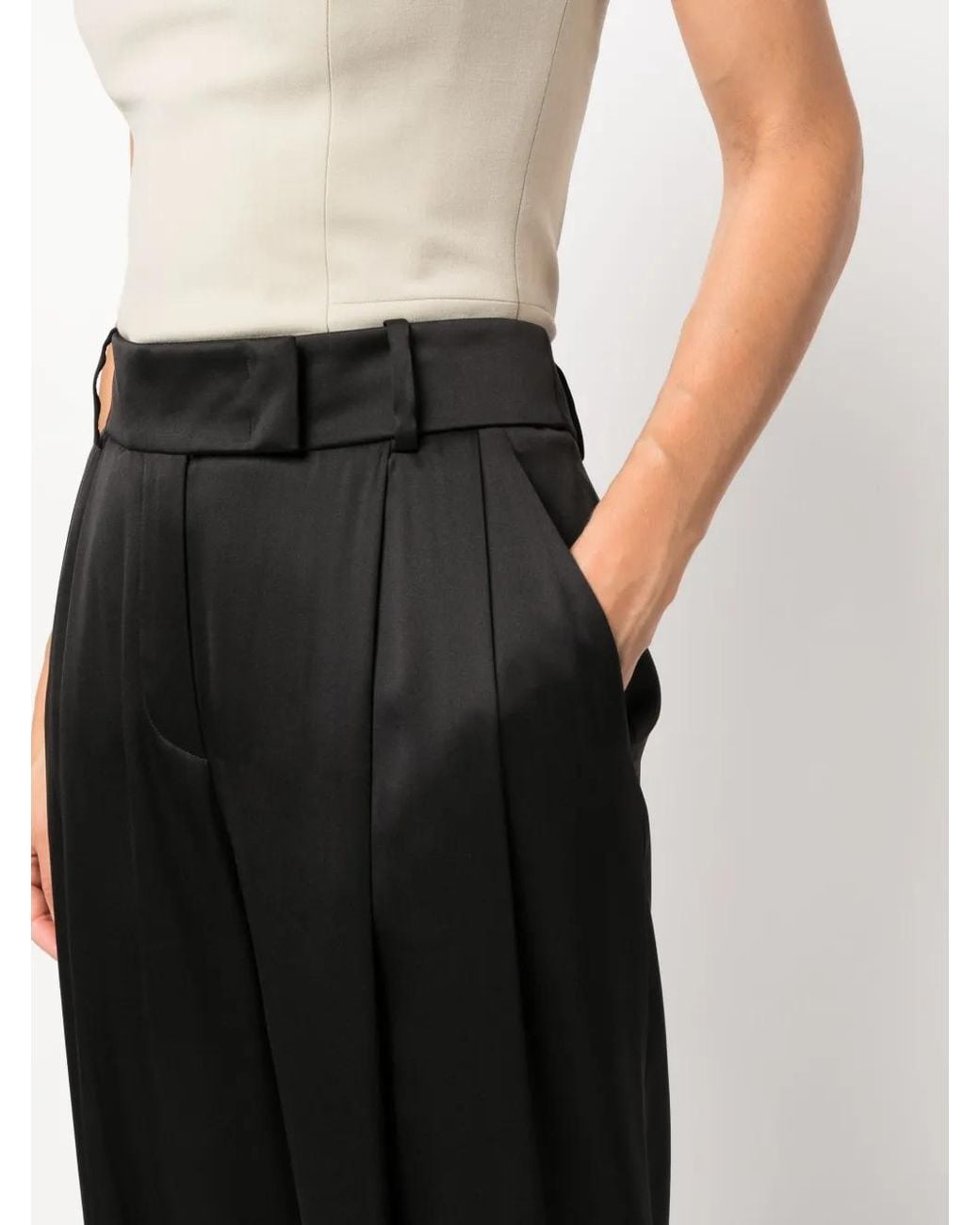 Giorgio Armani Black Pleat-Detail Wide-Leg Silk Trousers
