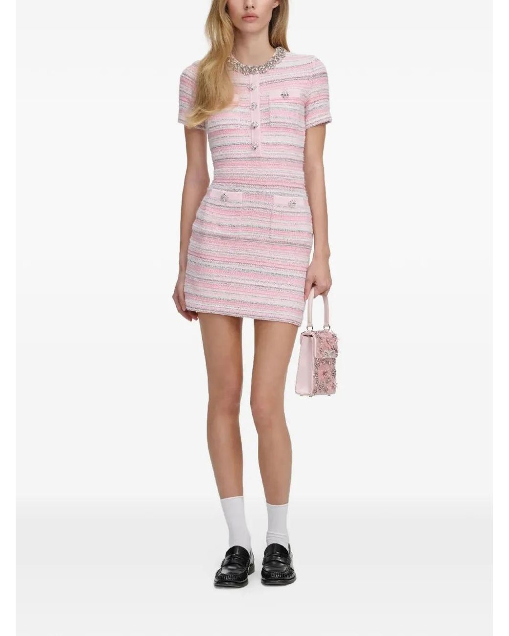 Self-Portrait Pink Textured Knit Mini Dress