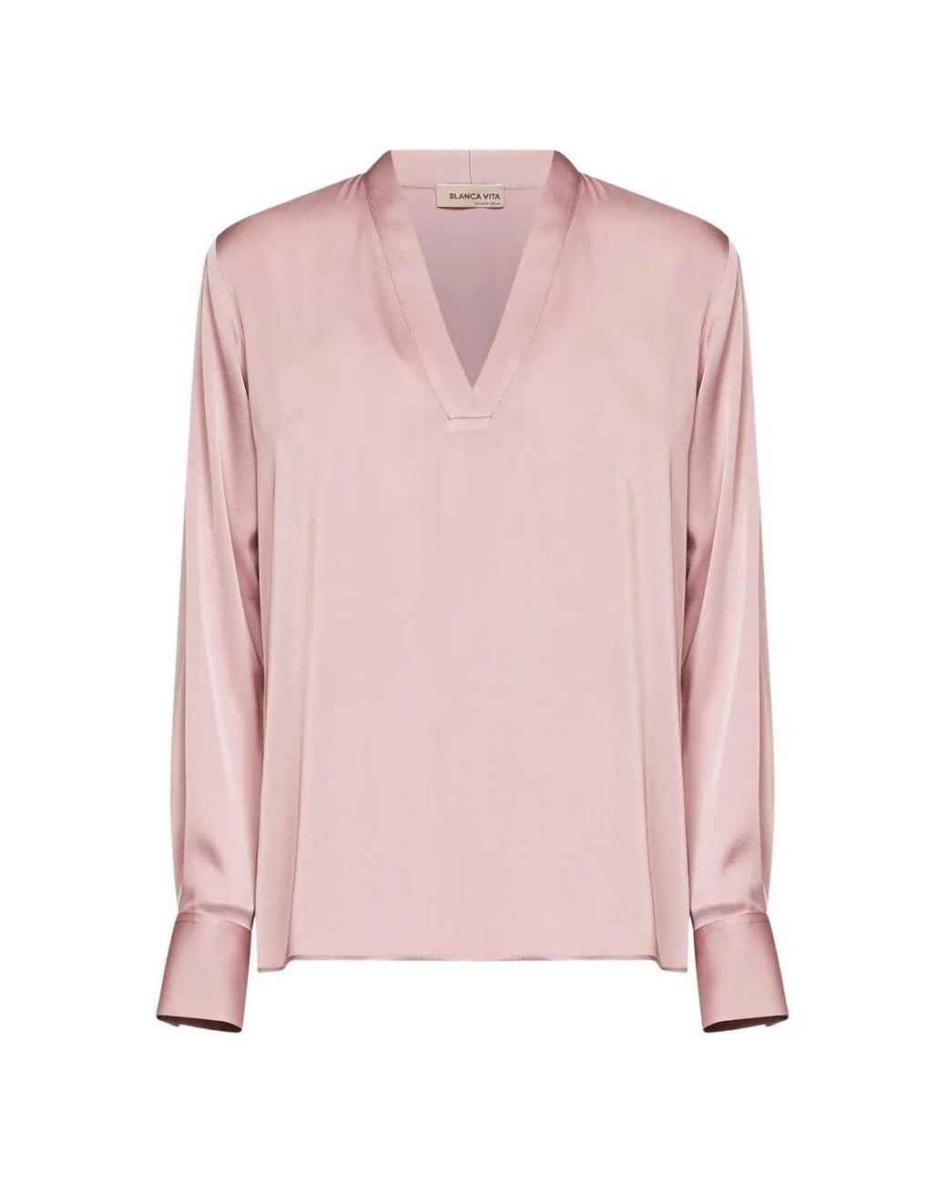 Blanca Vita Pink V-Neck Long-Sleeve Blouse