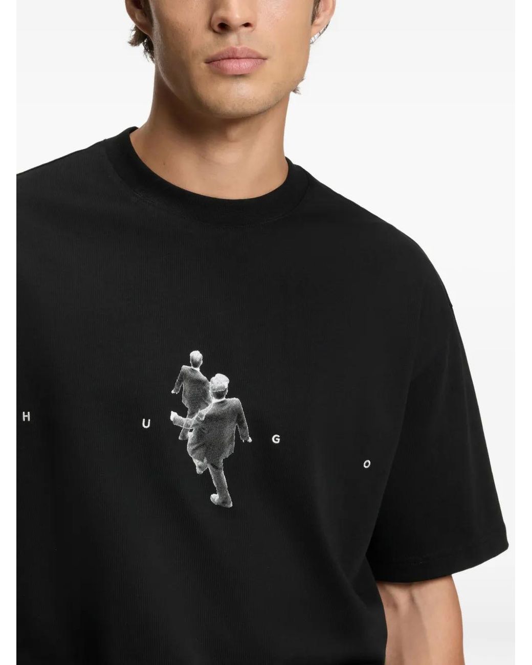 HUGO Black People Back Print T-Shirt for men