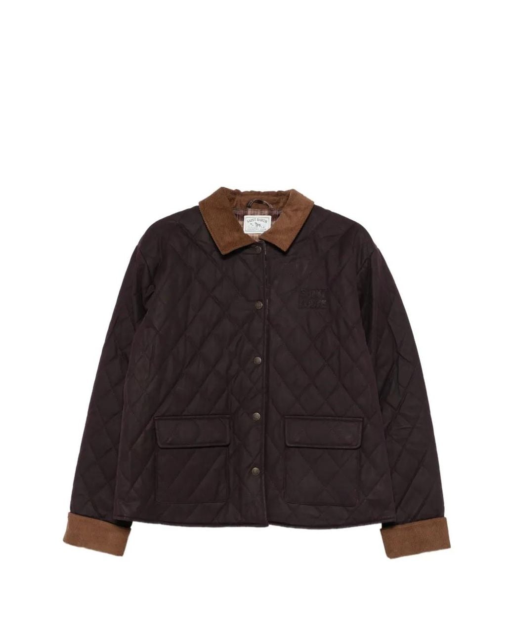 Mc2 Saint Barth Black Margaux Wax Quilted Corduroy-Trim Jacket