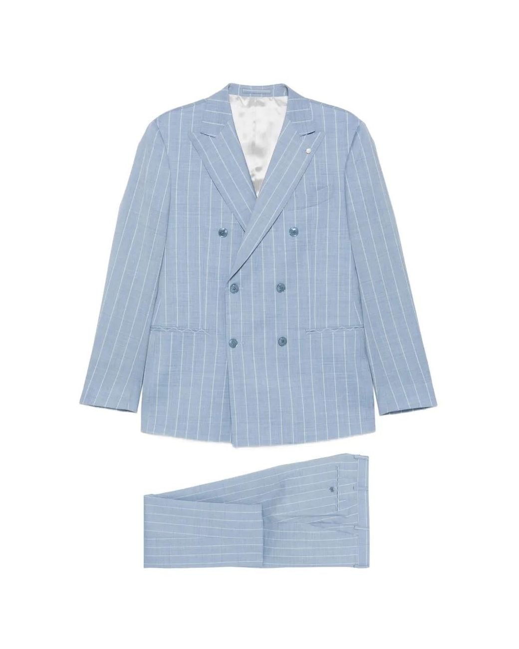 Luigi Bianchi Blue Pinstripe Double-Breasted Suit for men