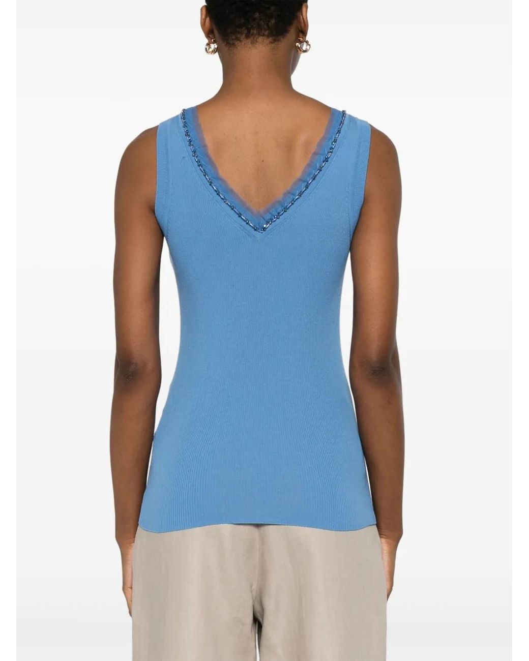 P.A.R.O.S.H. Blue Ribbed Tank Top