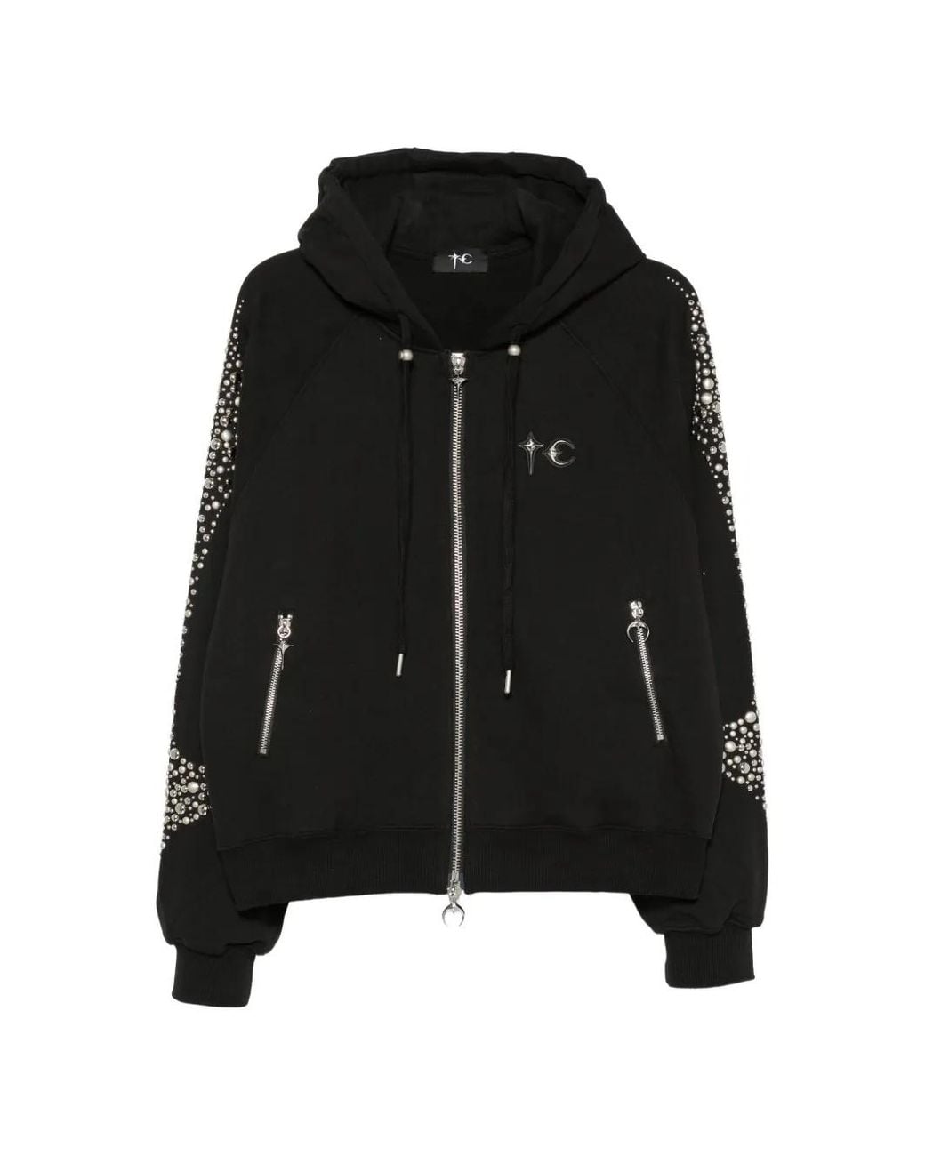 THUG CLUB Black Stud-Embellished Zip-Up Hoodie for men
