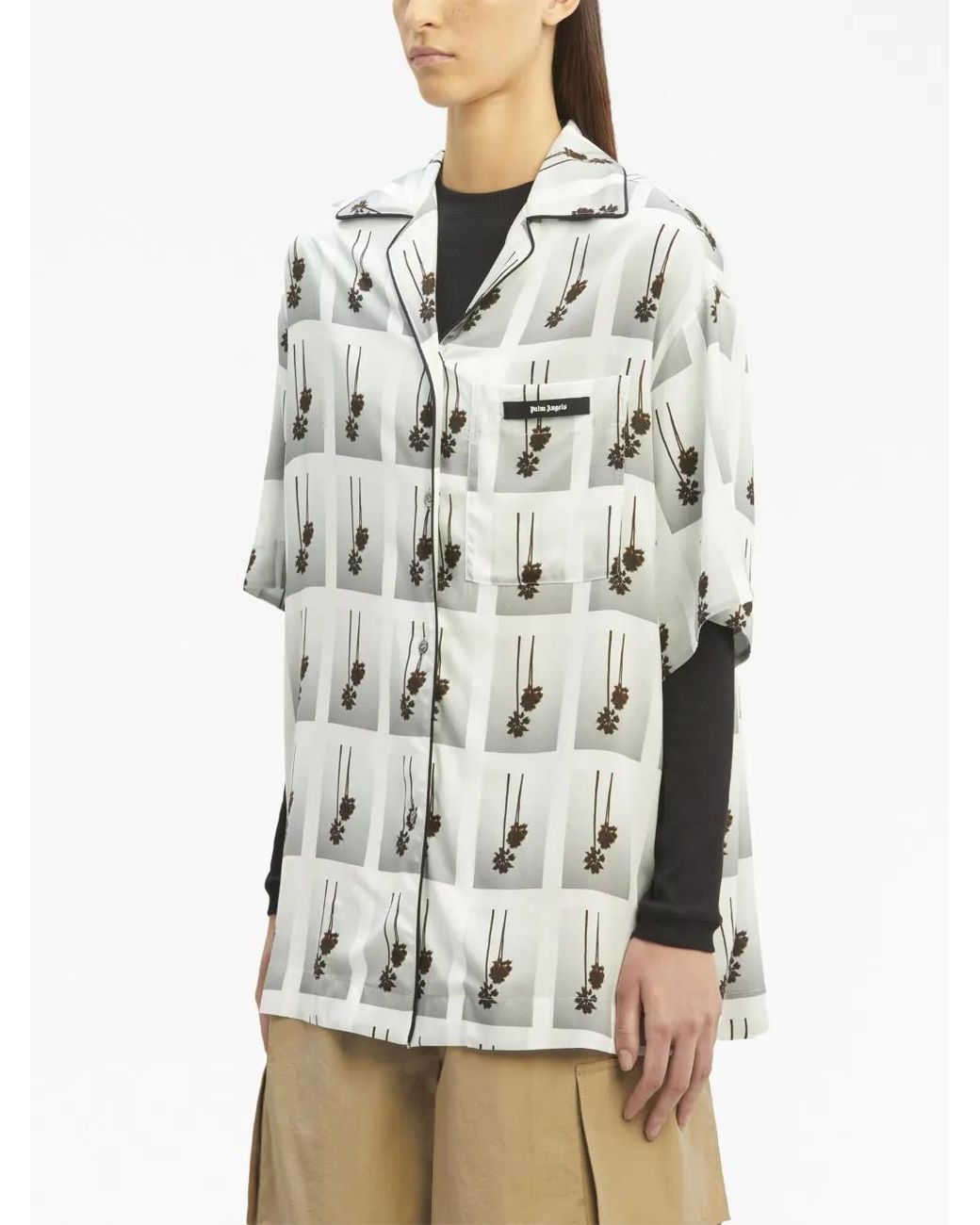 Palm Angels White Mirage Palm-Tree Print Bowling Shirt