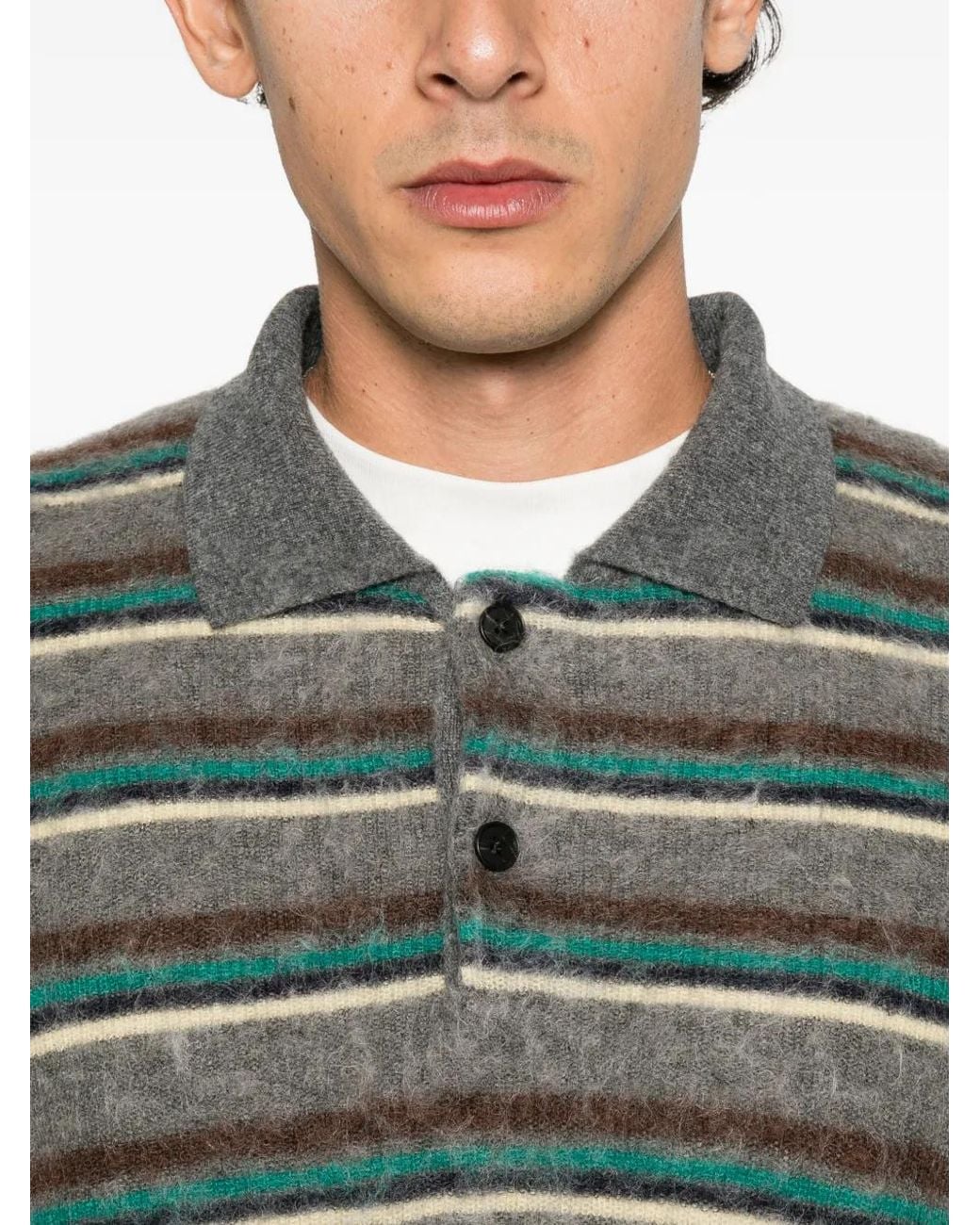 Ssstein Green Striped Polo-Collar Sweater for men