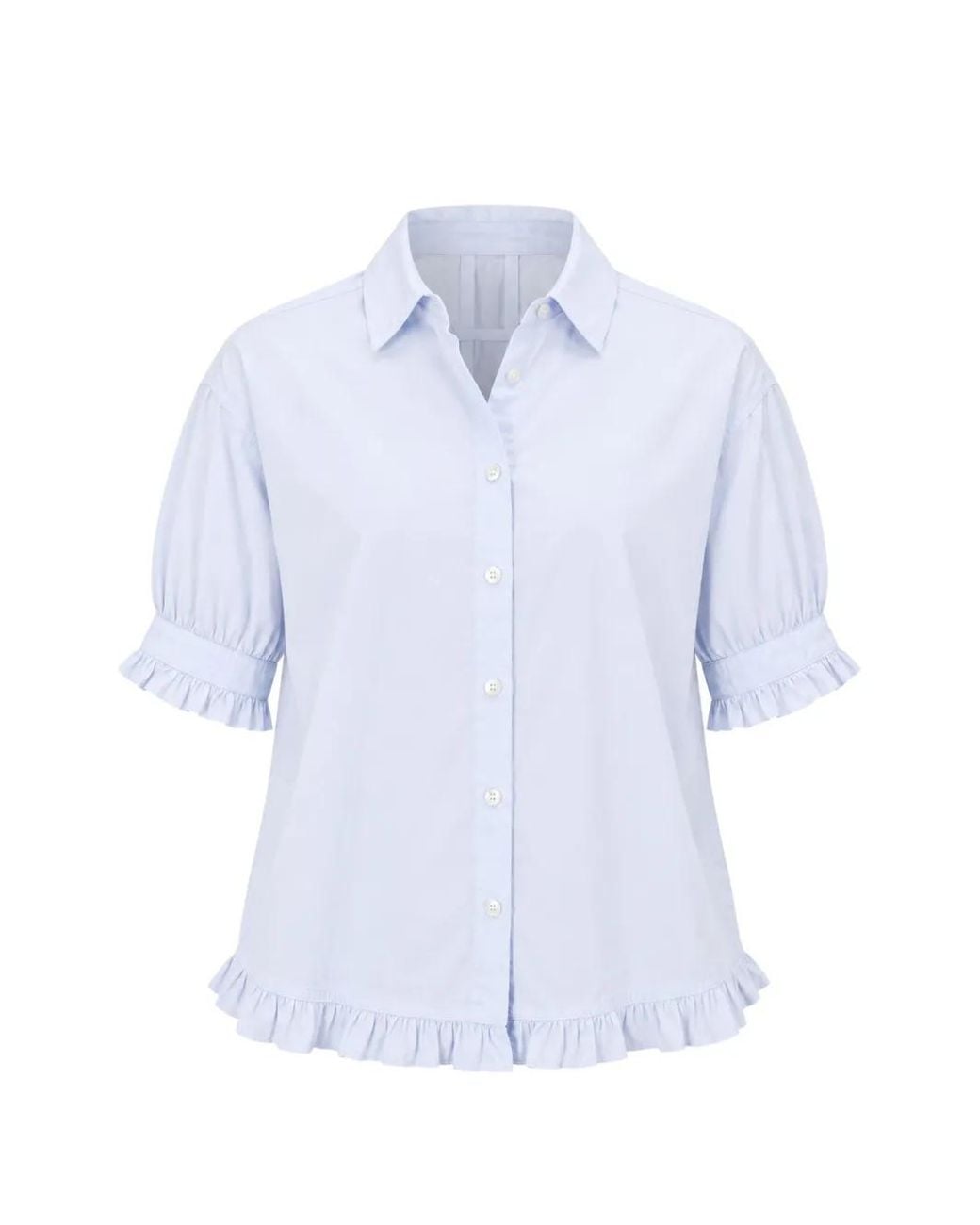True Religion Blue Ruffle-Trimmed Puff-Sleeve Shirt