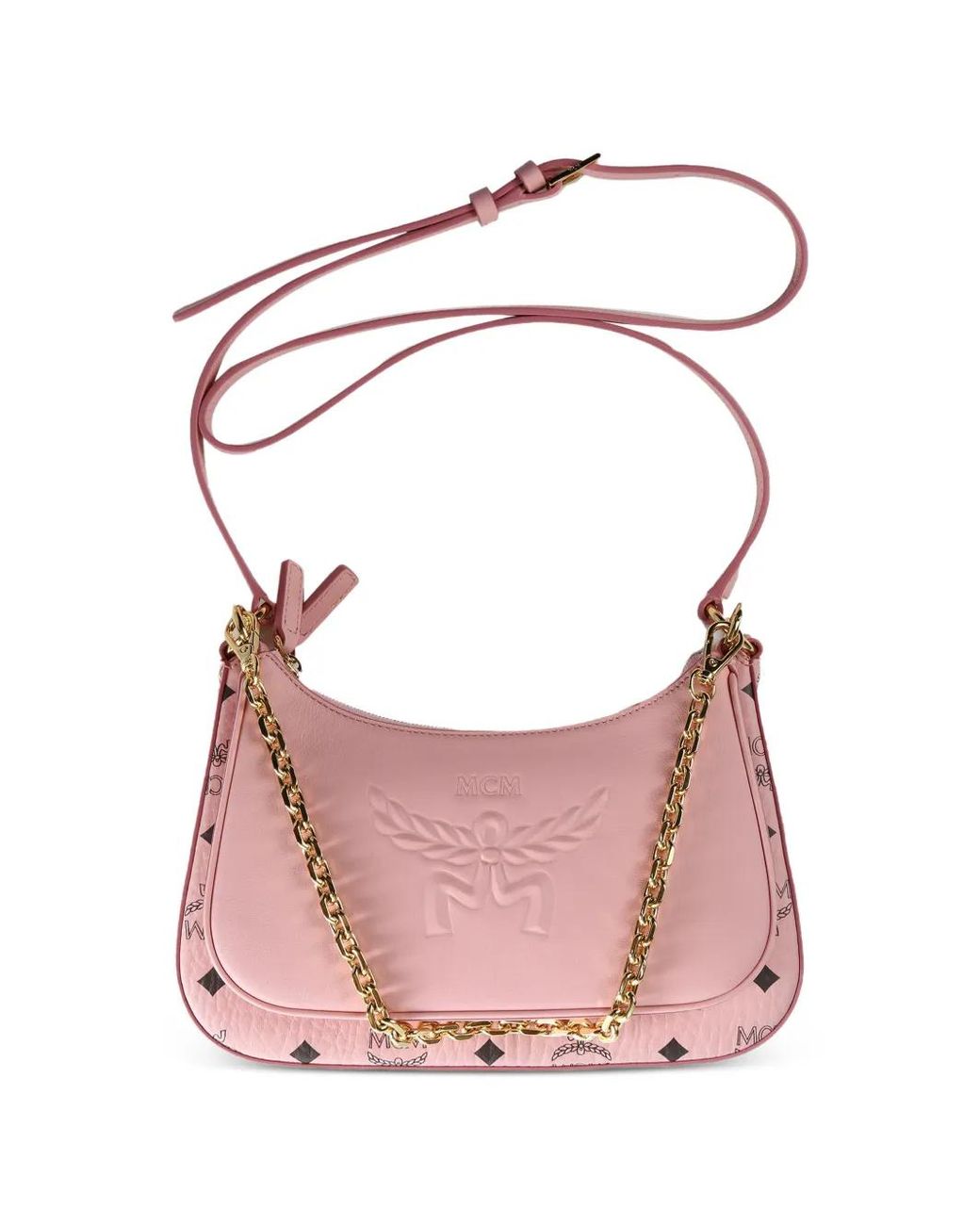 MCM Pink Aren Logo-Embossed Chain Clutch Bag