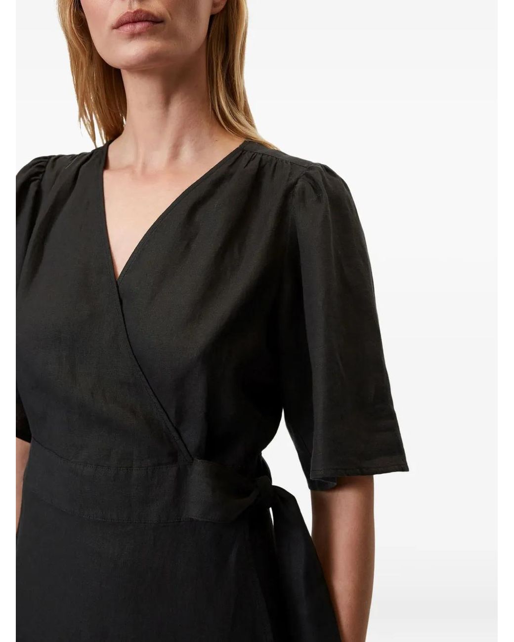 Marc O' Polo Black Puff Sleeves Wrap Dress