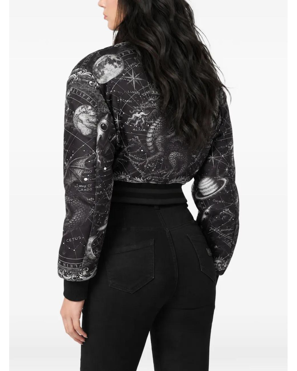 Philipp Plein Black Regular-Fit Satin Bomber Zodiac