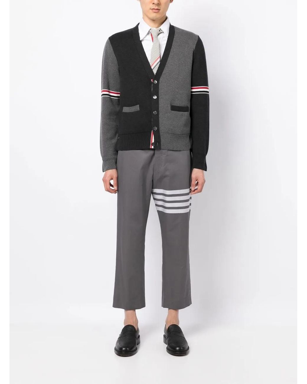 Thom Browne Black Tonal Panelled Cotton Cardigan for men