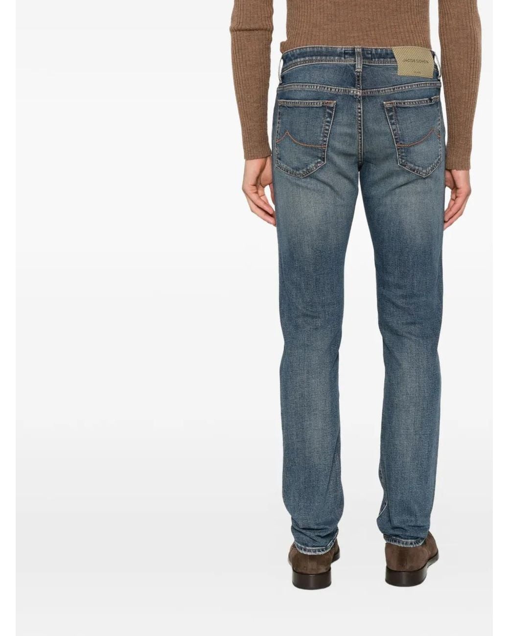 Jacob Cohen Blue Logo-Patch Whiskered Jeans for men