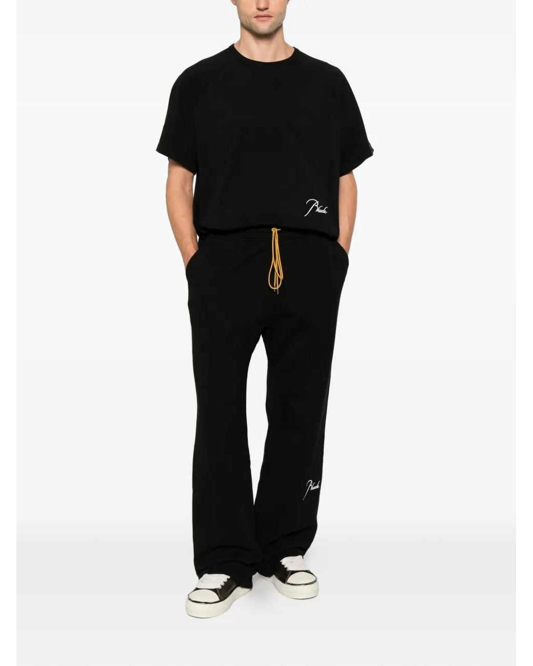 Rhude Black Logo-Embroidered Drawstring Track Pants for men