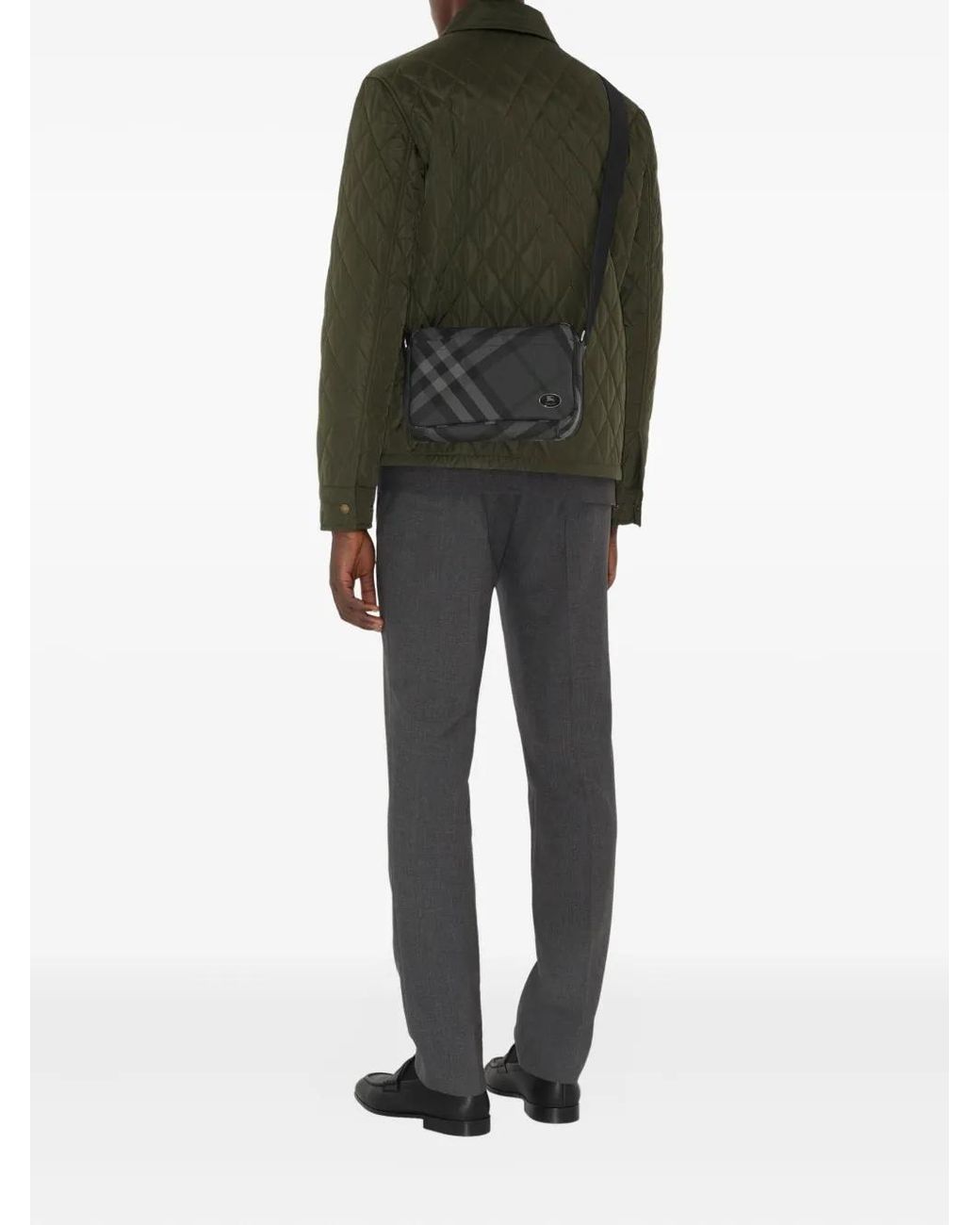 Burberry Black Slim Grid Crossbody Bag for men