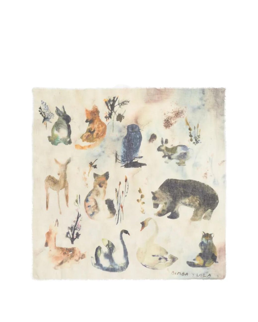 Bimba Y Lola Natural Wool Animal Watercolor Shawl