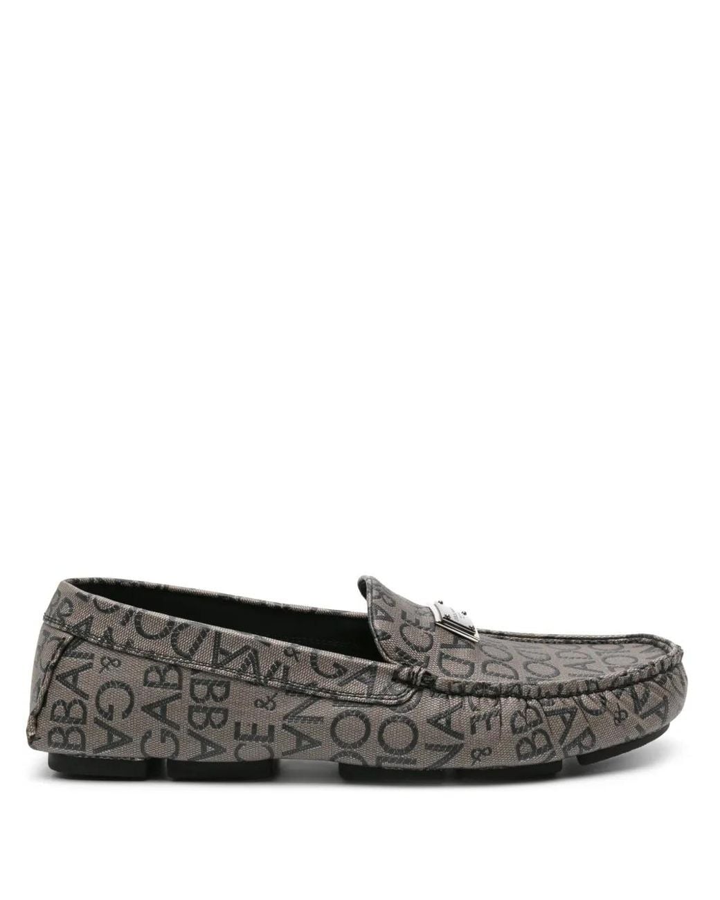 Dolce & Gabbana Gray Logo-Jacquard Canvas Loafers for men