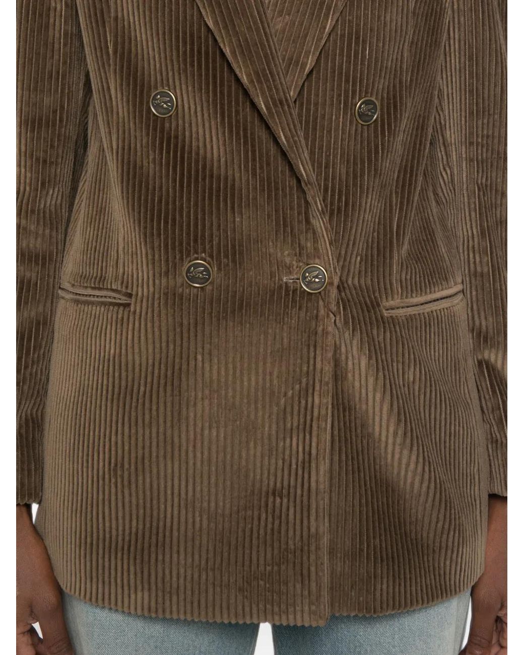 Etro Brown Double-Breasted Corduroy Blazer