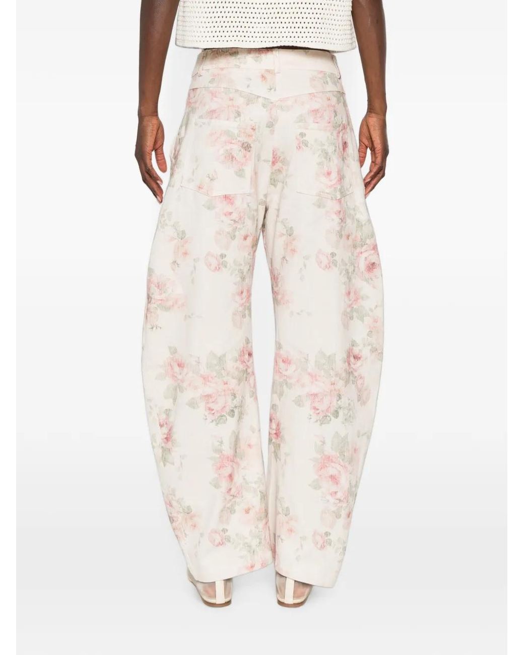 ViCOLO White Floral-Print Trousers