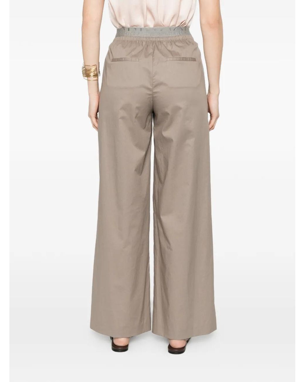 Peserico White Logo-Waistband Pleated Pants