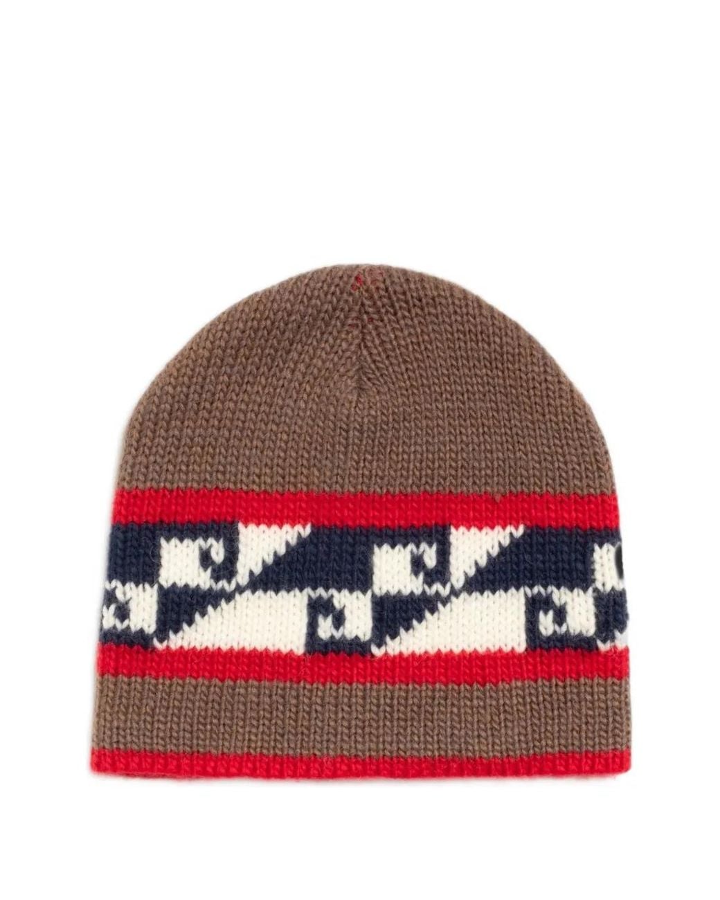 Stussy Red Waves Intarsia-Knit Beanie Hat