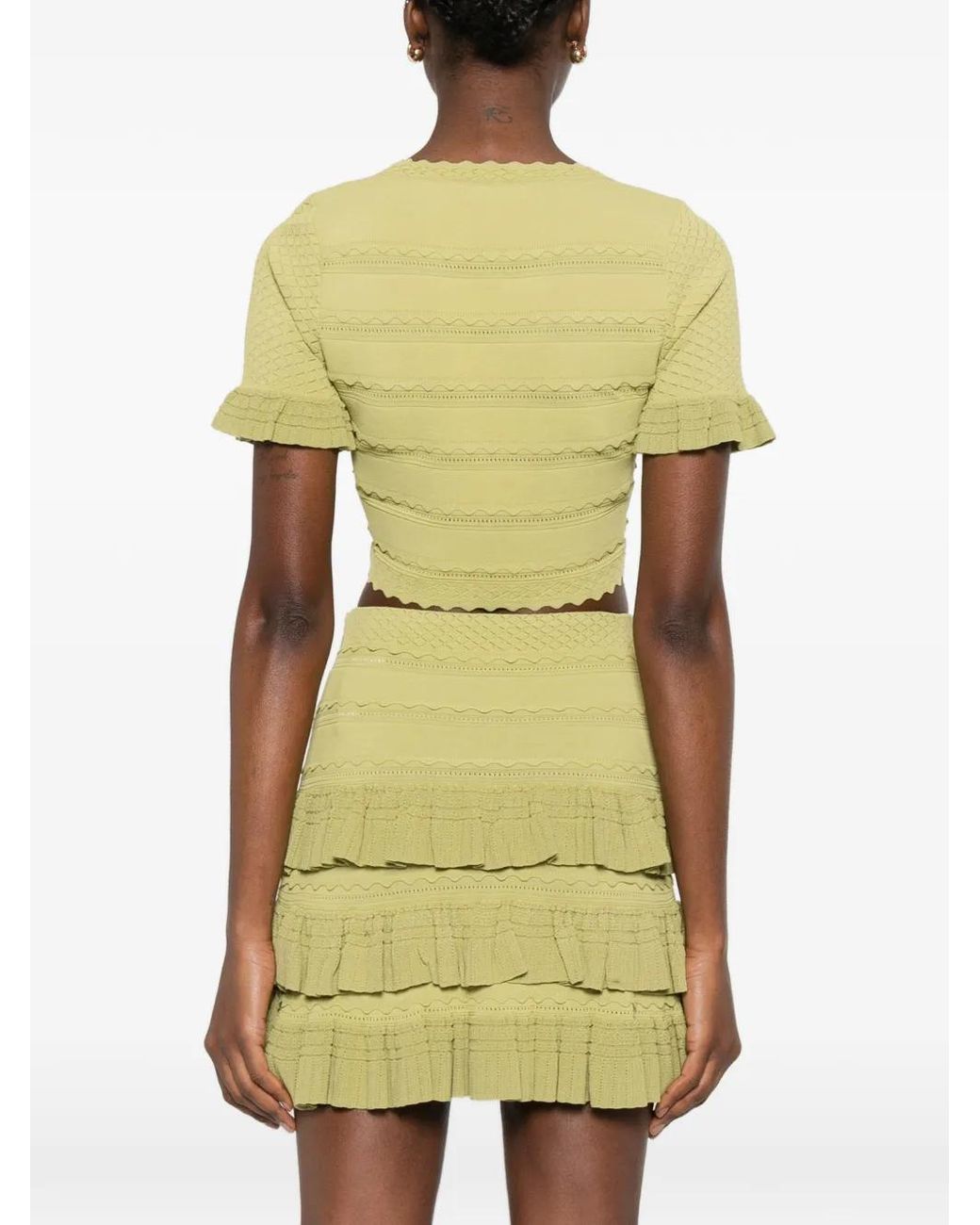 Sandro Yellow Cropped Ruffled-Sleeve Top