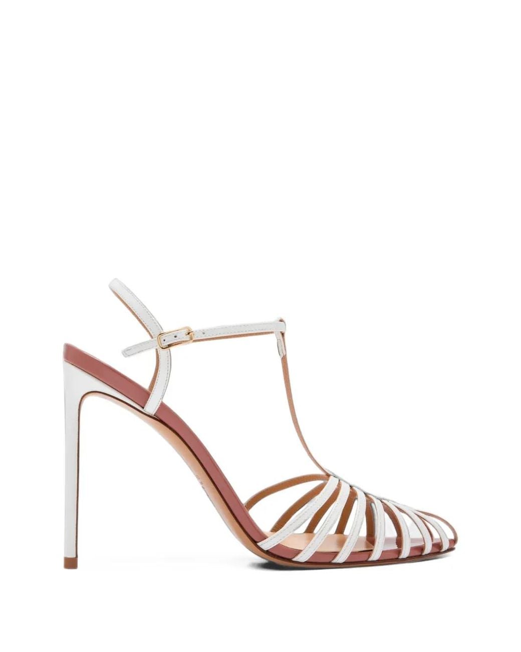 Francesco Russo Pink Cage-Strap T-Bar Heel Sandals