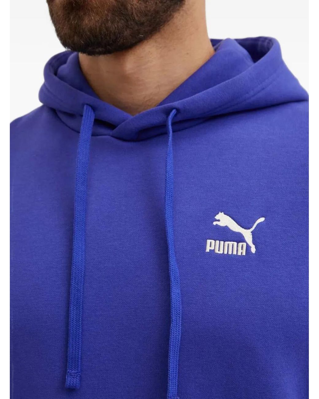 PUMA Blue Classics Logo-Print Drawstring Hoodie for men