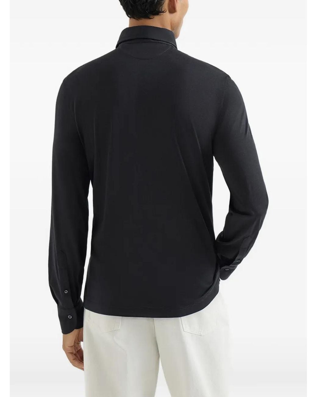 Brunello Cucinelli Blue Silk And Cotton Lightweight Jersey Long Sleeve Polo for men