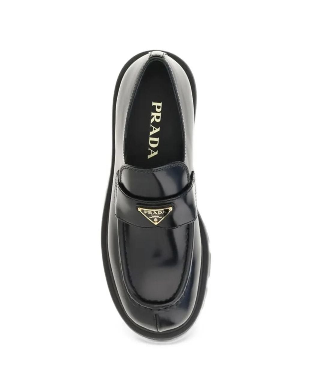Prada Black Stride Brushed Leather Loafers