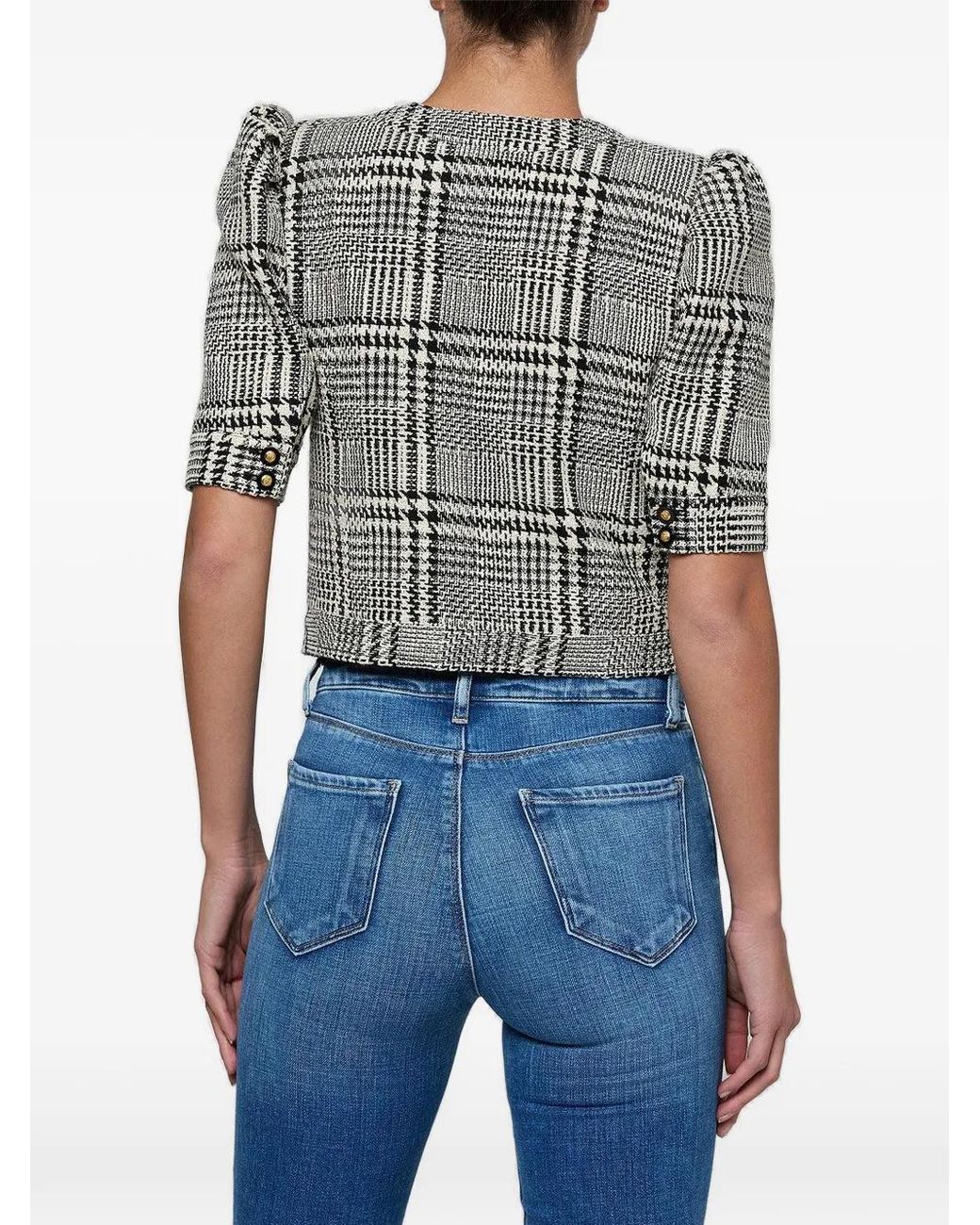 L'Agence Gray Allegra Glen Plaid Cropped Jacket