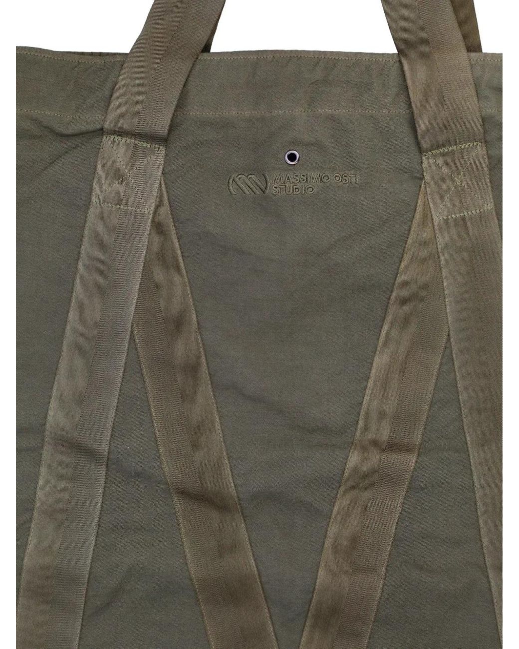 Massimo Osti Studio Green Drawstring Panelled Tote Bag for men