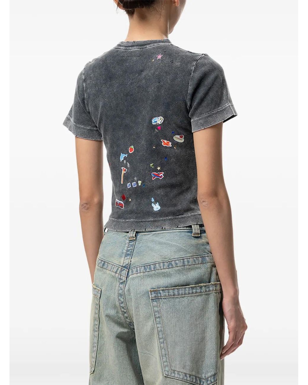 Maison Mihara Yasuhiro Gray T-Shirt Délavé À Imprimé Graphique