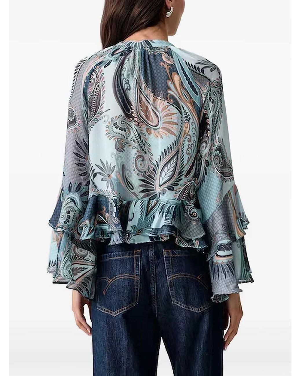 Guess Blue Nicole Paisley-Print Ruffled Blouse