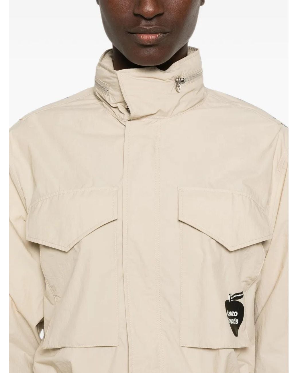 KENZO White Sounds Logo-Print Parka Coat