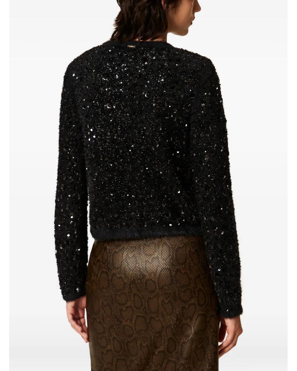 Twinset Black Knit Jacket With Embroidery