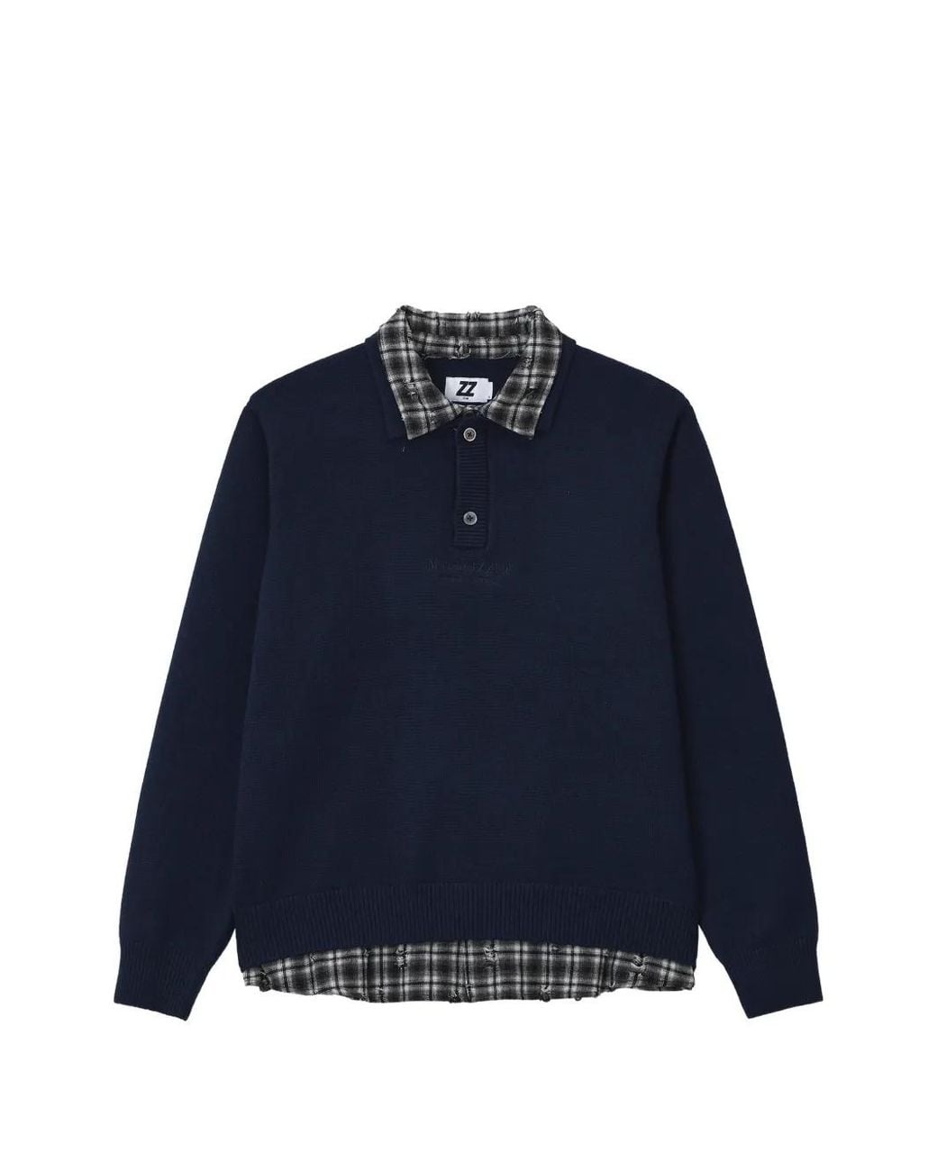 Izzue Blue Layered-Effect Polo-Collar Sweater for men