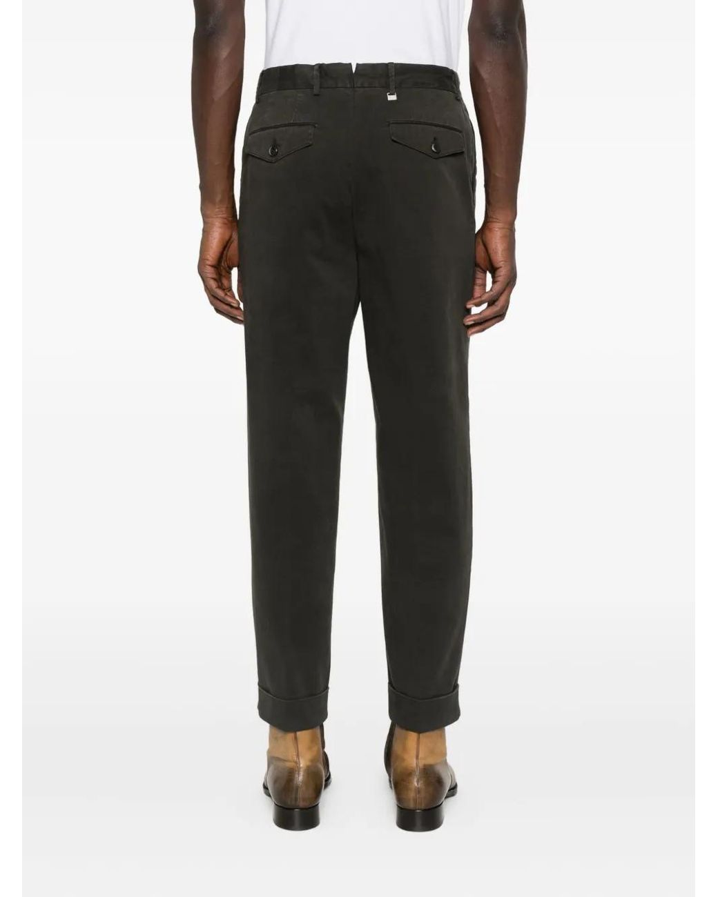 PT Torino Black Pleated Cuffed Trousers for men