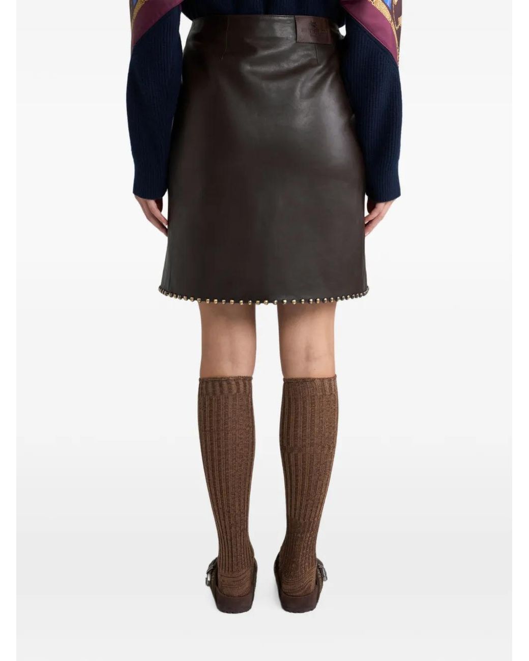 Etro Black Short Leather Skirt With Studs