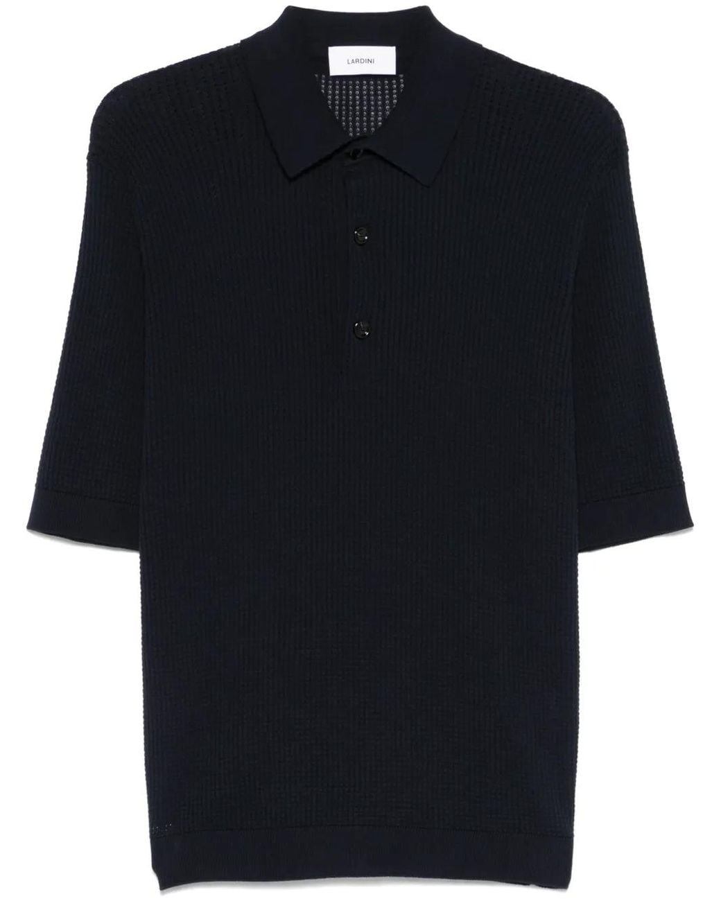 Lardini Black Waffle-Knit Polo Shirt for men