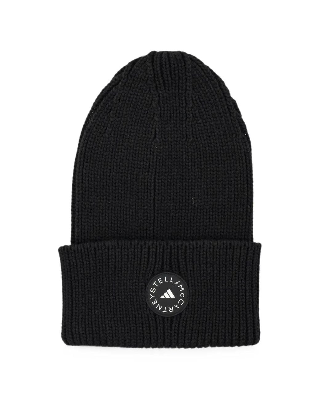 Adidas By Stella McCartney Black X Stella Mccartney Logo-Patch Ribbed-Knit Beanie Hat