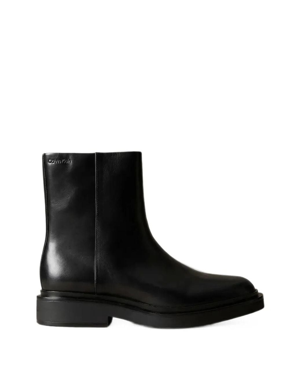 Calvin Klein Black Logo-Plaque Leather Ankle Boots for men