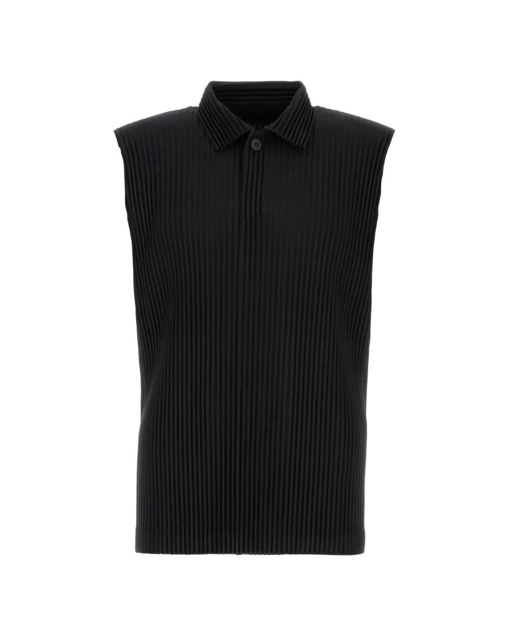 Homme Plissé Issey Miyake Black July Pleated Sleeveless Shirt for men