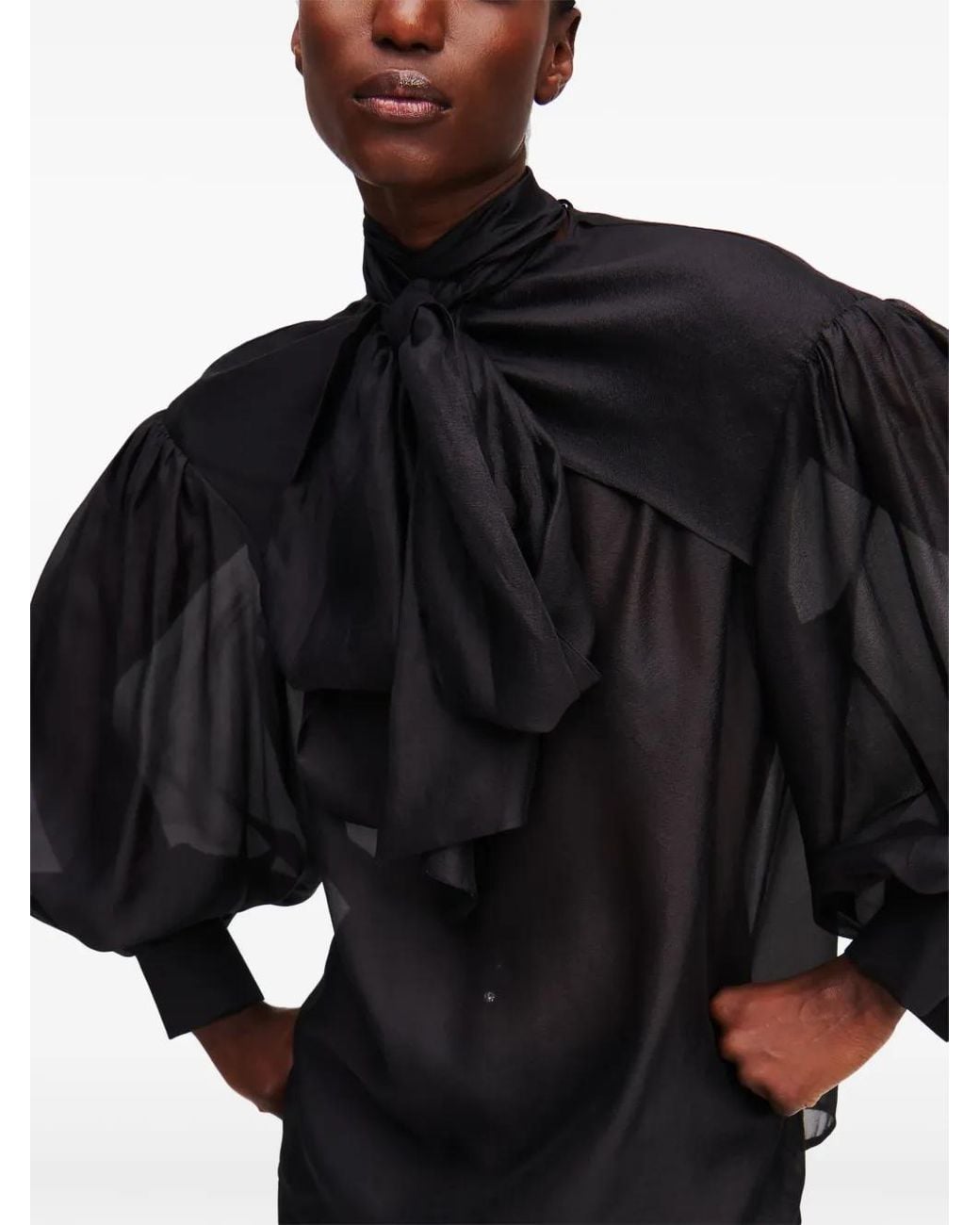 Karl Lagerfeld Black Oversize Bow-Detail Blouse