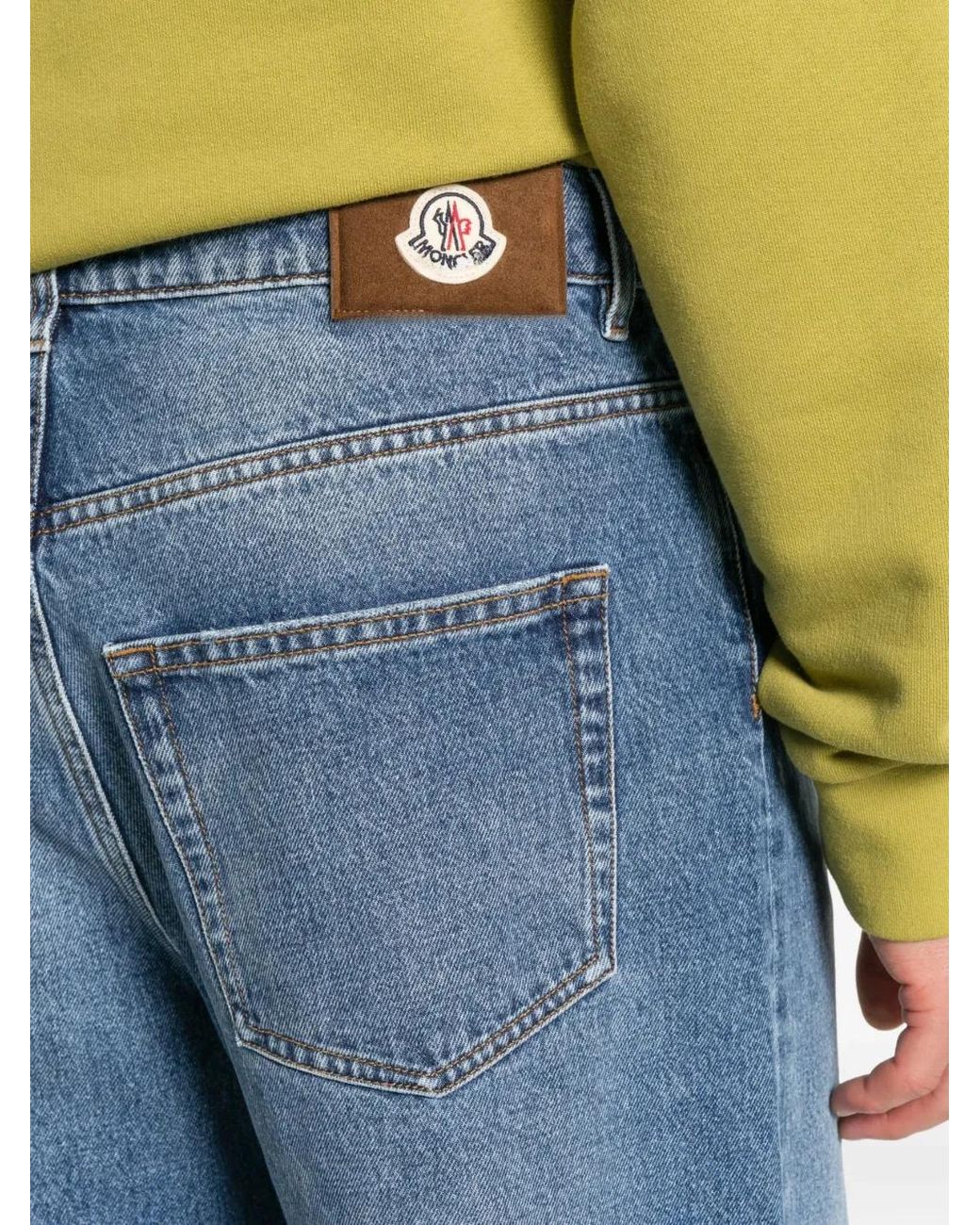 Moncler Blue Logo-Patch Straight-Leg Jeans for men