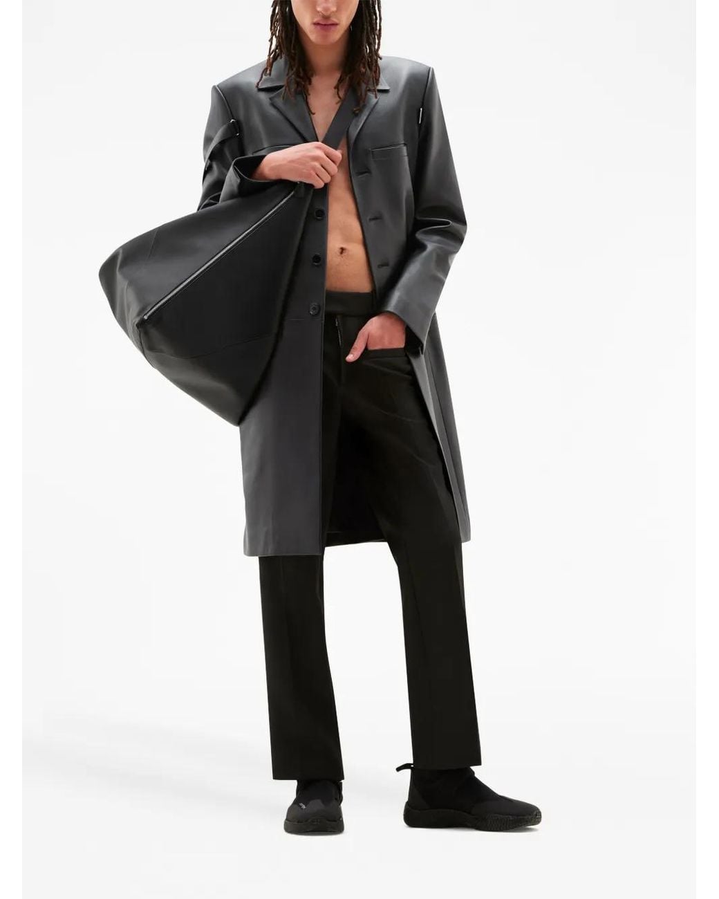 Courreges Black Single-Breasted Leather Coat for men