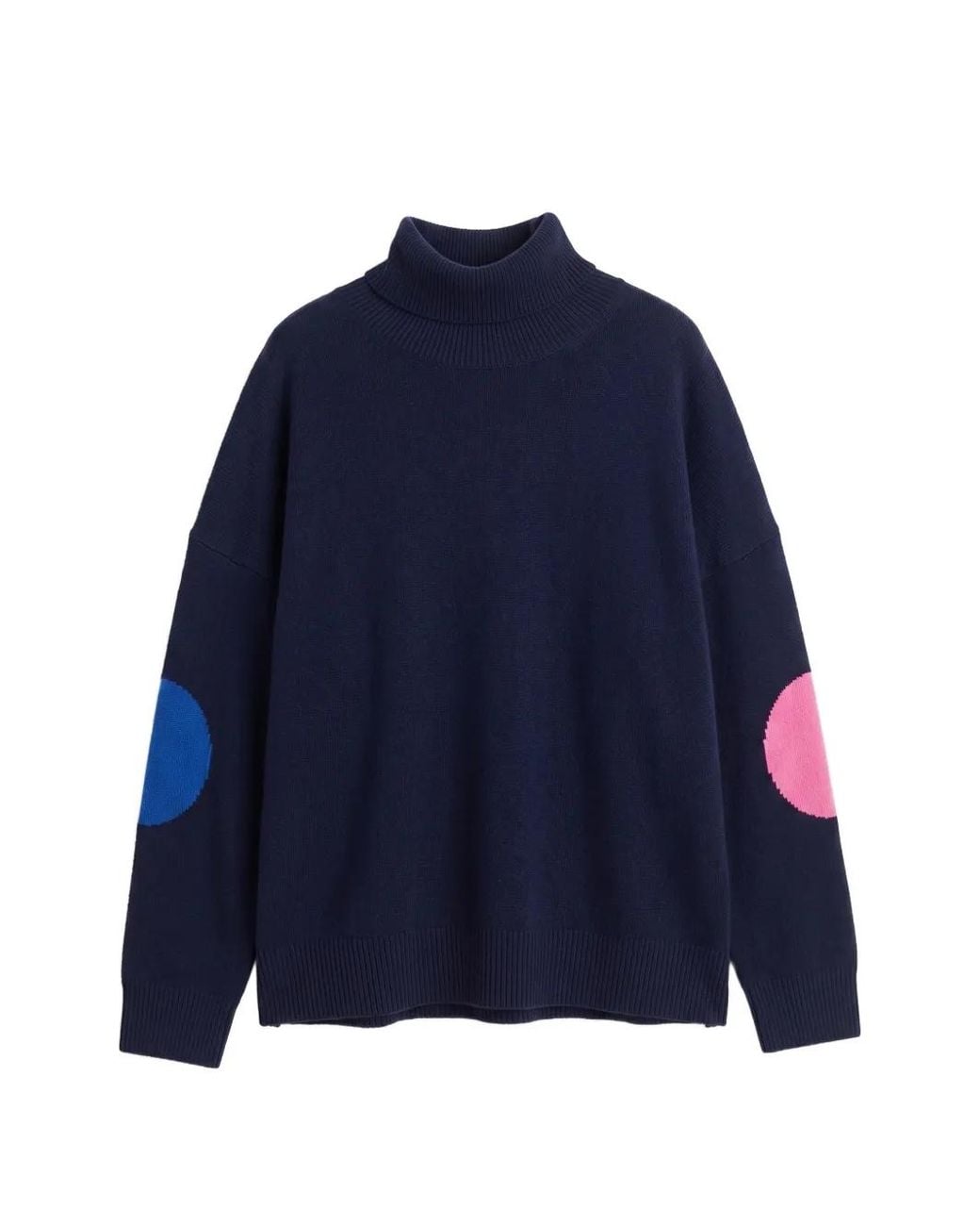 Chinti & Parker Blue Elbow-Patch Roll-Neck Sweater