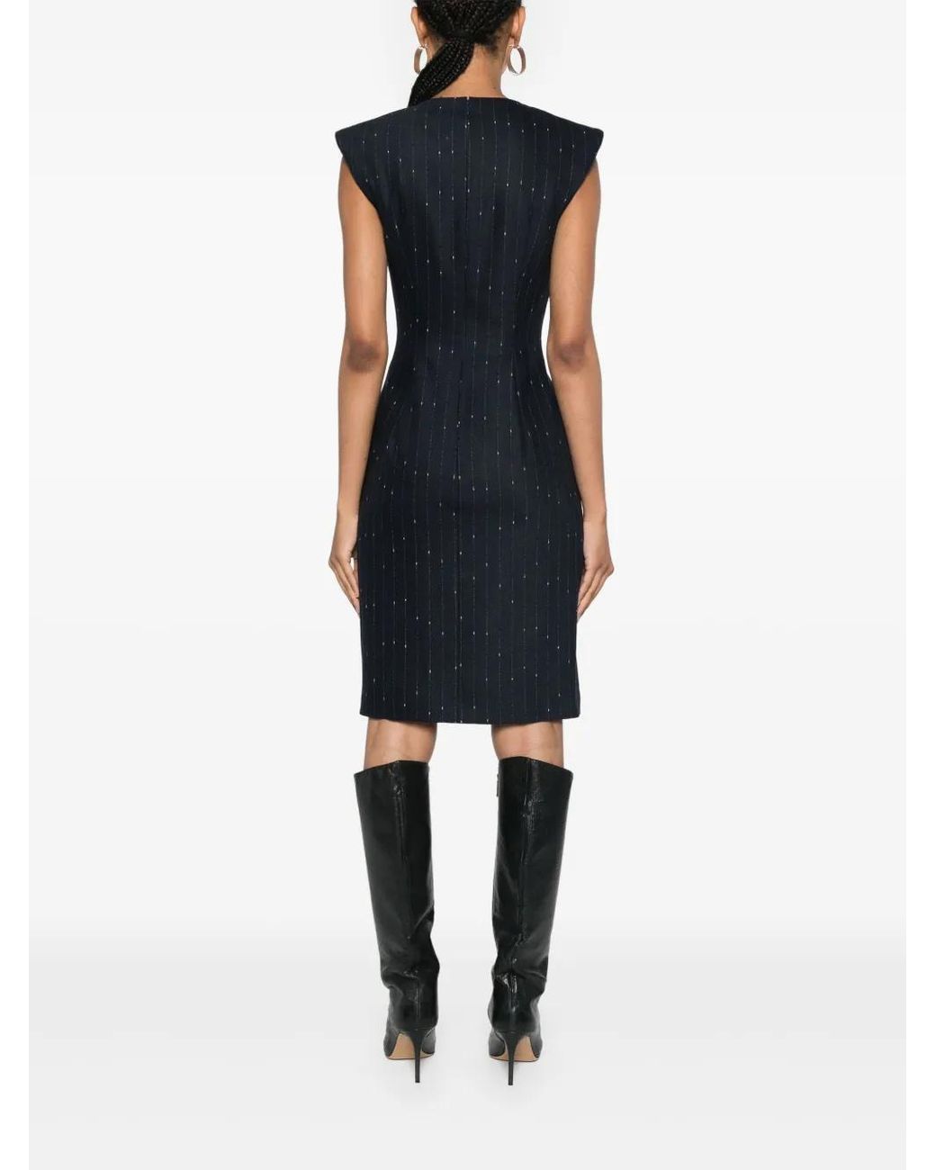 Genny Black Pinstriped Bodycon Midi Dress