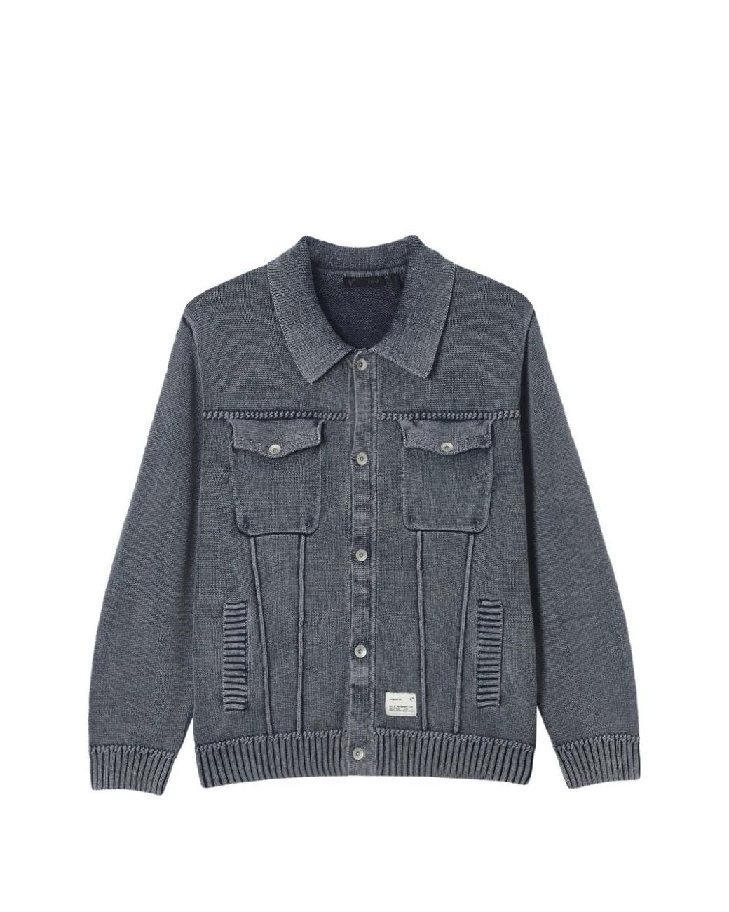 FIVE CM Blue Button-Up Panelled Cardigan for men