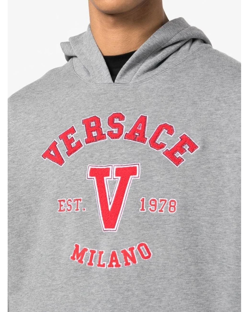Versace Gray Appliqué Logo Hoodie for men